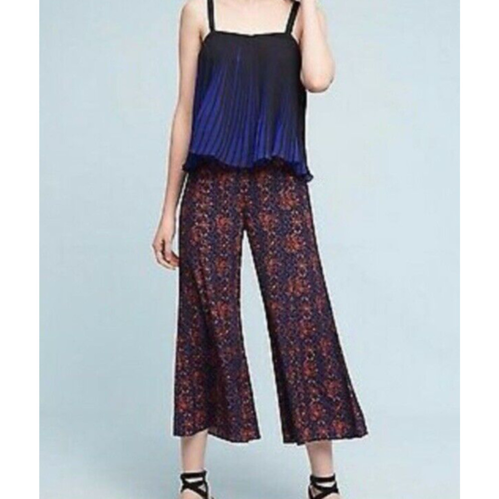 Elevenses Anthropologie Pants Paisley Wide Leg Palazzo Boho Flowy Purple Size 12 - Picture 1 of 12